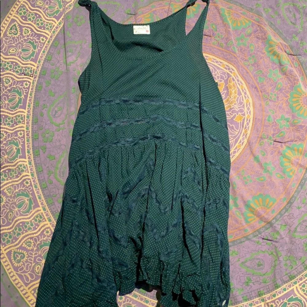Free People forest green trapeze slip dress